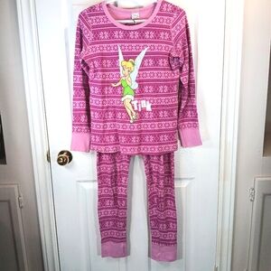 Disney Girl's 2 Piece Cotton Tinkerbell Pajamas PJ Set Pink Snowflakes Size M